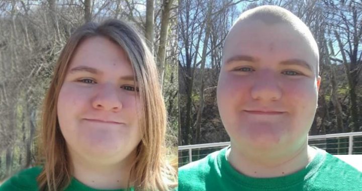 Before and after photos of Abby at the 2019 St. Baldrick's event in Greenville.