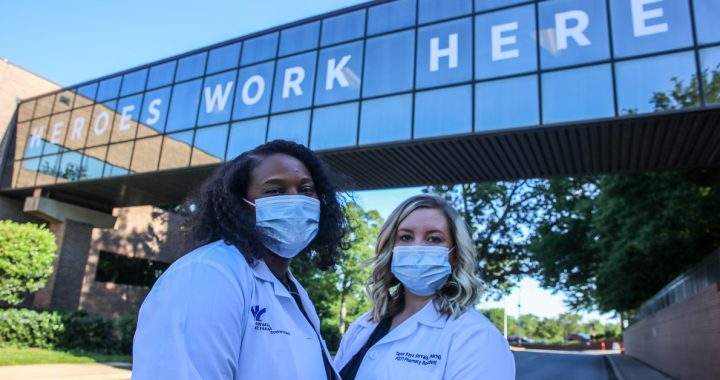 Symone McWilliams and Taylor Kaye Servais outside Bon Secours St. Francis Health System.