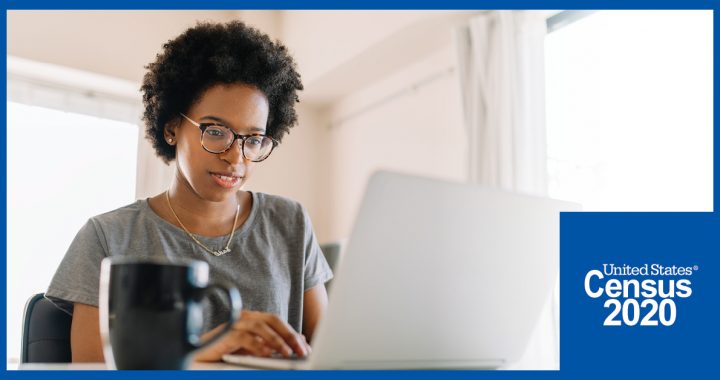 A woman taking the 2020 United States Census online at home.